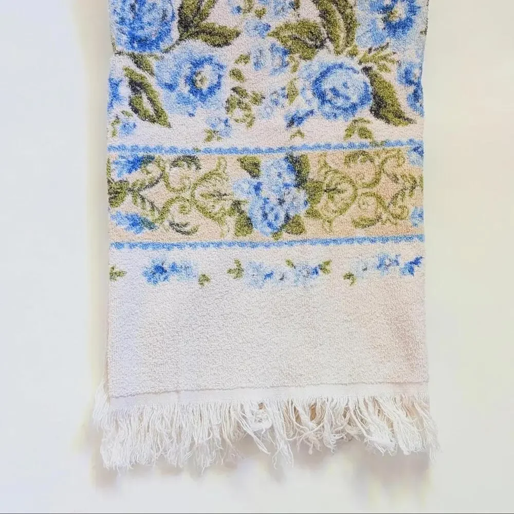 Vintage Cannon Bath Towel with Blue Floral Pattern